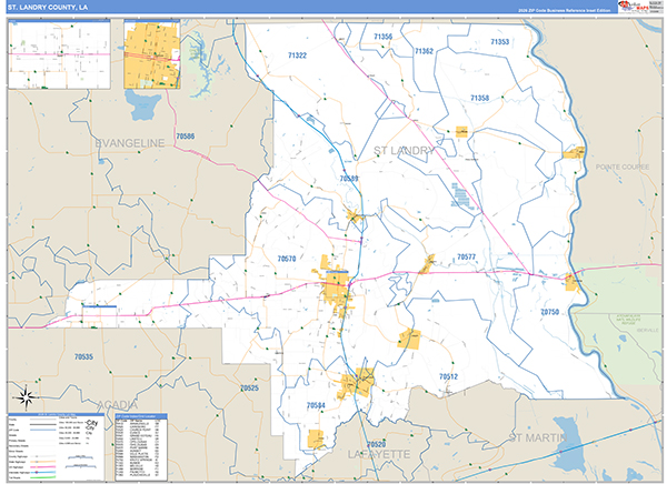 St. Landry Parish (County), LA Wall Map Basic Style